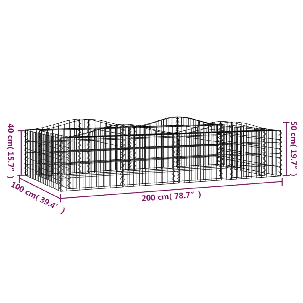 Strat înălțat cu gabion arcuit, 200x100x50 cm, fier galvanizat