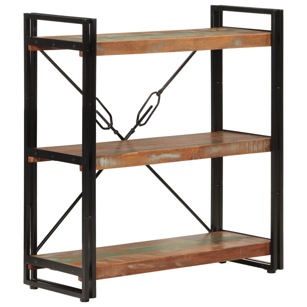 Bibliotecă cu 3 niveluri, 77x30x80 cm, lemn masiv reciclat/fier