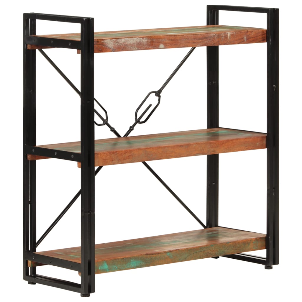 Bibliotecă cu 3 niveluri, 77x30x80 cm, lemn masiv reciclat/fier