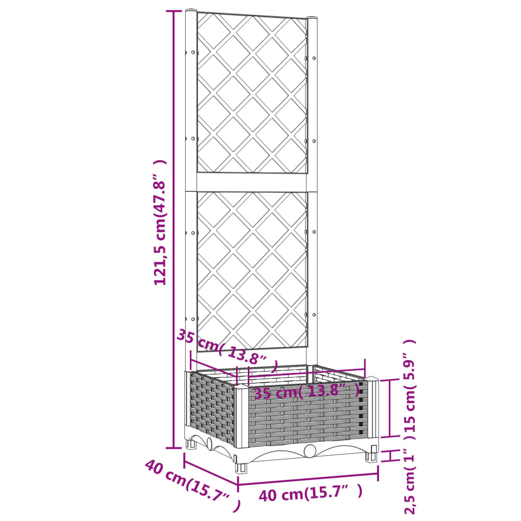 Jardinieră de grădină cu spalier gri deschis 40x40x121,5 cm PP