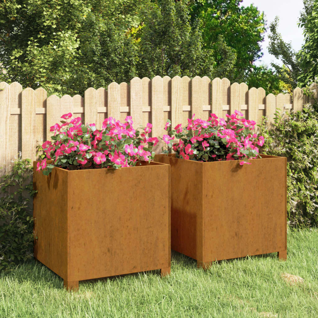 Jardiniere cu picioare 2 buc. ruginiu 42x40x43 cm oțel corten