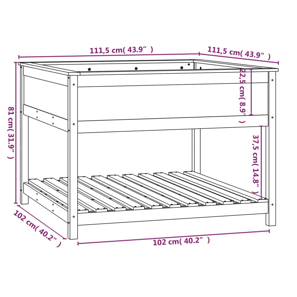 Jardinieră cu raft, alb, 111,5x111,5x81 cm, lemn masiv de pin