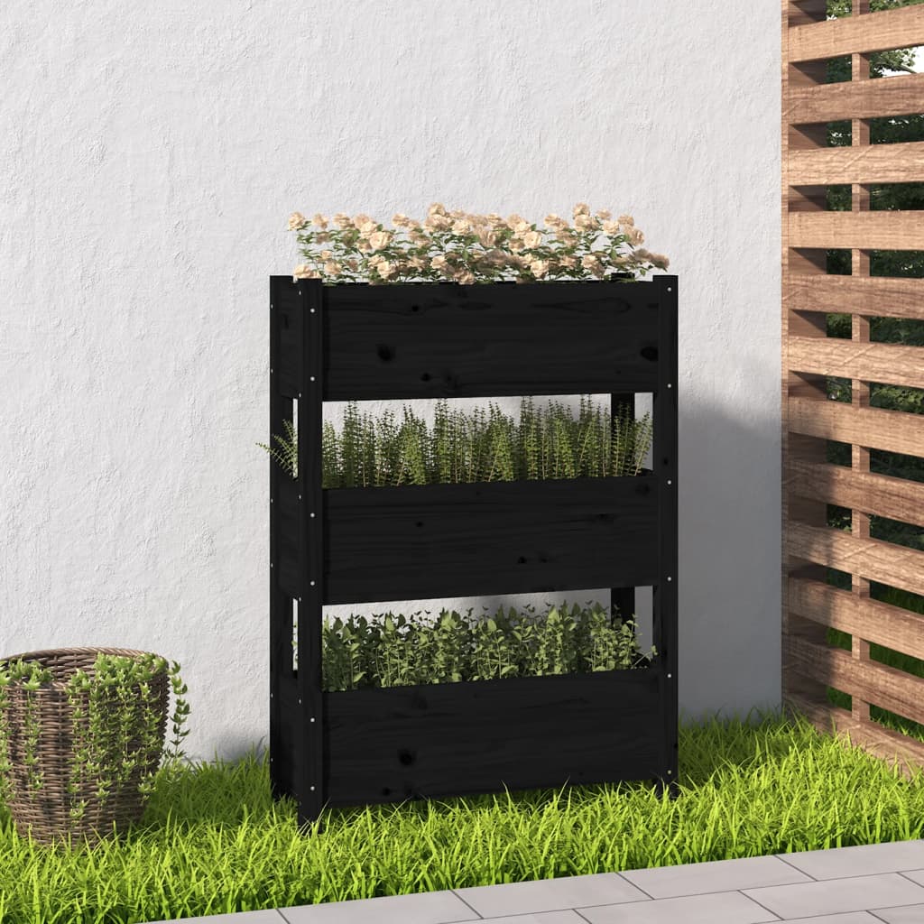 Jardinieră, negru, 77 x 25 x 104,5 cm, lemn masiv de pin