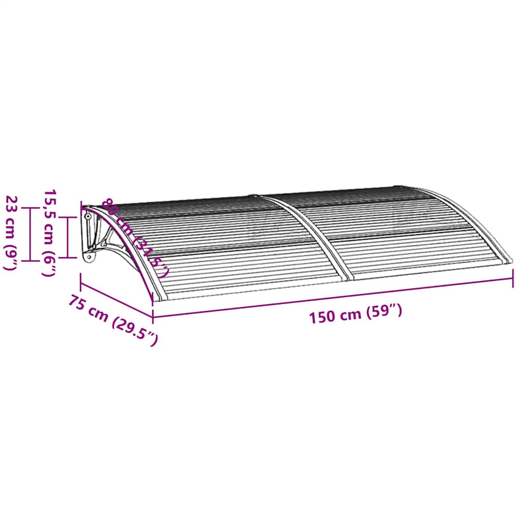 Door canopy, black and transparent, 150x80 cm, polycarbonate