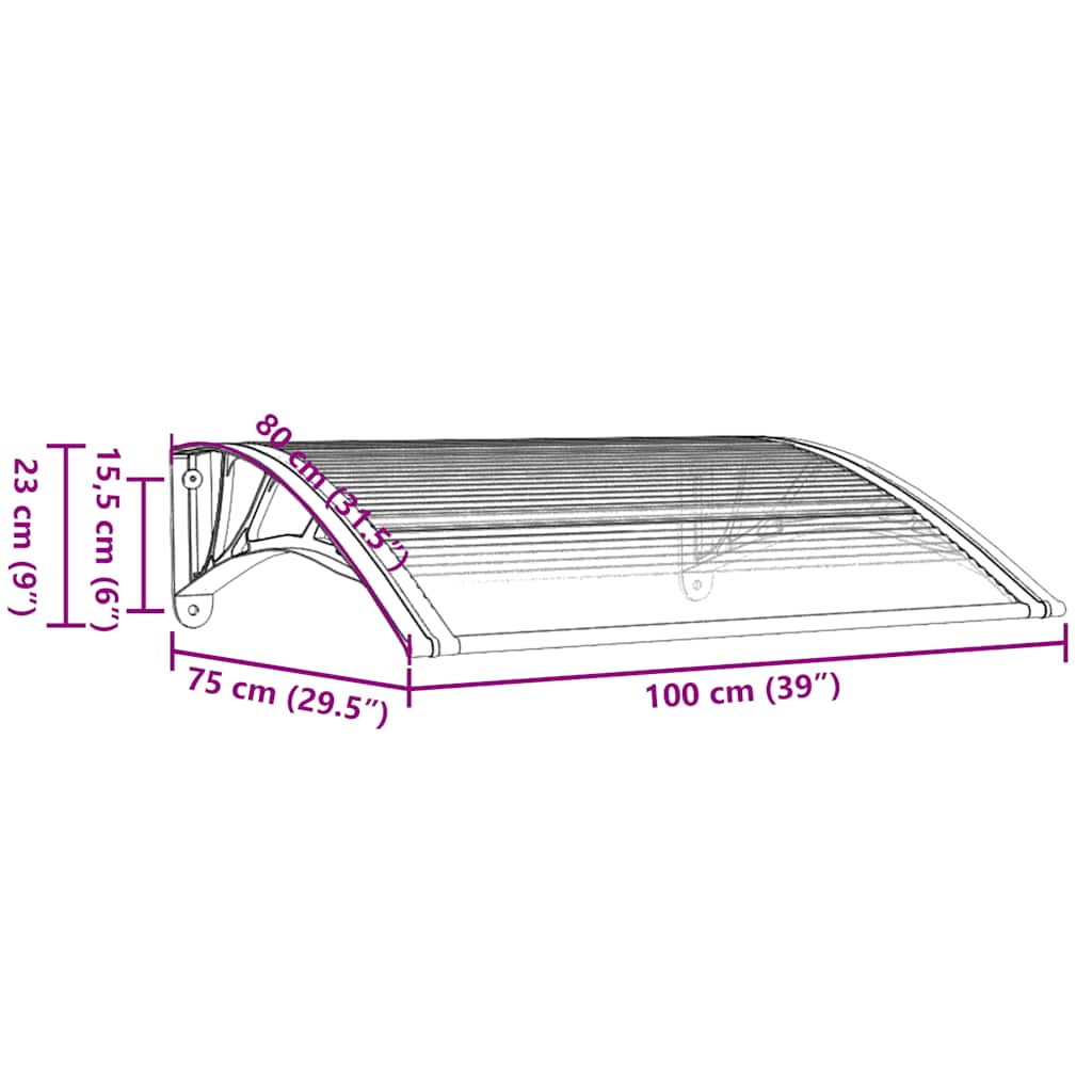 Door canopy, gray and transparent, 100x80 cm, polycarbonate