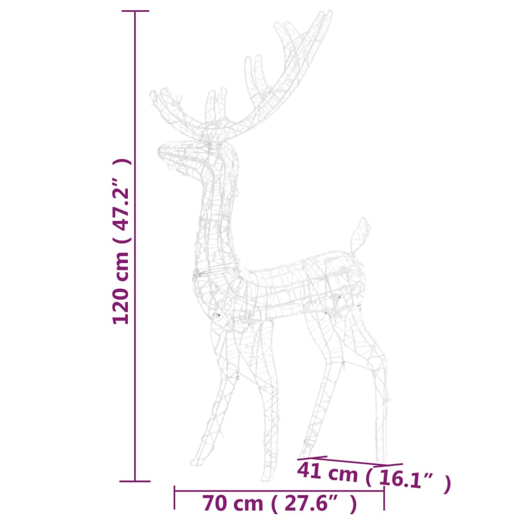 Decorațiuni reni de Crăciun, 3 buc., alb cald, 120 cm, acril