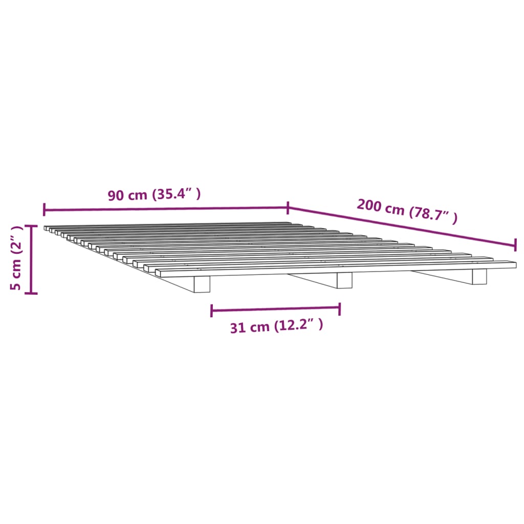 Cadru de pat, gri, 90x200 cm, lemn masiv de pin