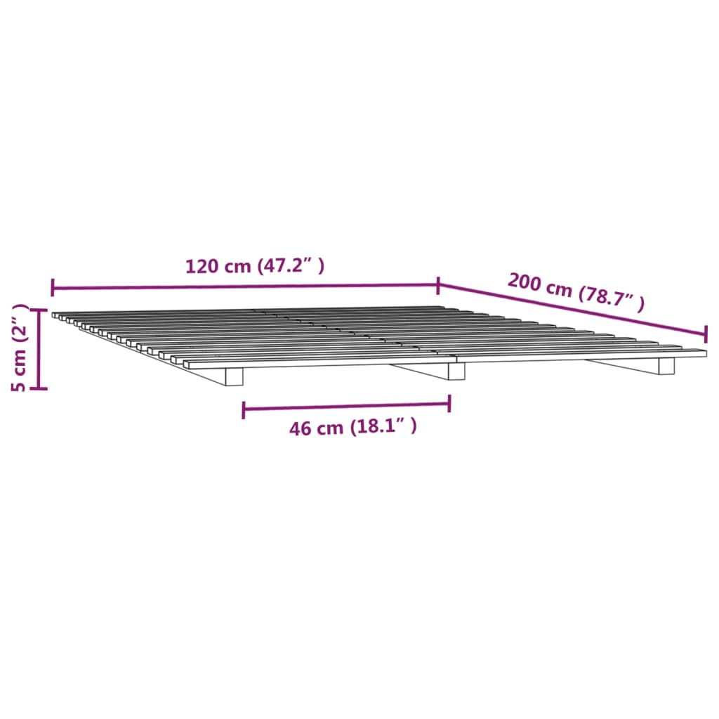 Cadru de pat, gri, 120x200 cm, lemn masiv de pin