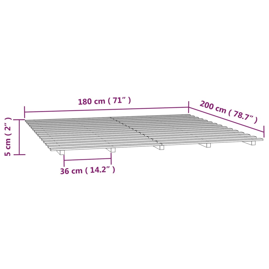 Cadru pat, alb, 180x200 cm, lemn masiv de pin