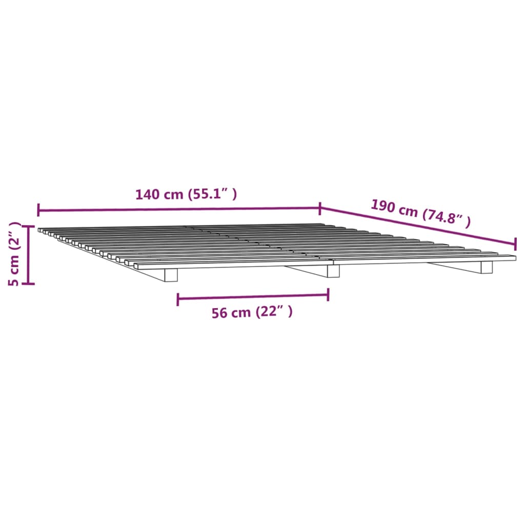 Cadru de pat, alb, 140x190 cm, lemn masiv de pin