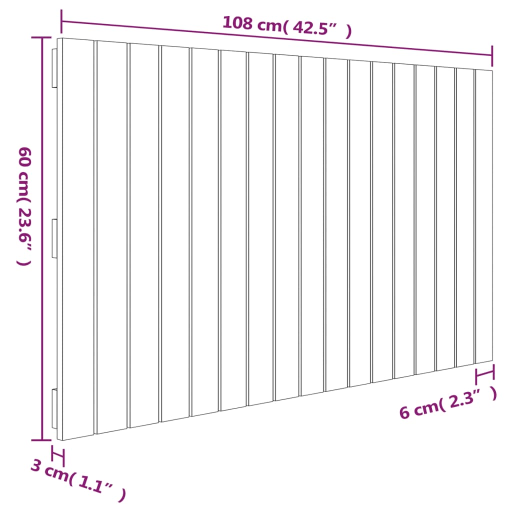 Tăblie de pat pentru perete, alb, 108x3x60 cm, lemn masiv pin