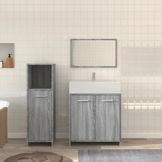 Set mobilier de baie, 3 piese, gri sonoma, lemn prelucrat