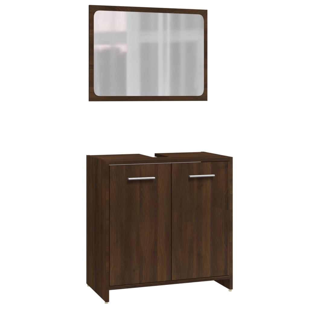 Set mobilier de baie, 3 piese, stejar maro, lemn prelucrat