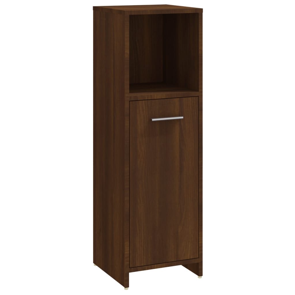 Set mobilier de baie, 3 piese, stejar maro, lemn prelucrat
