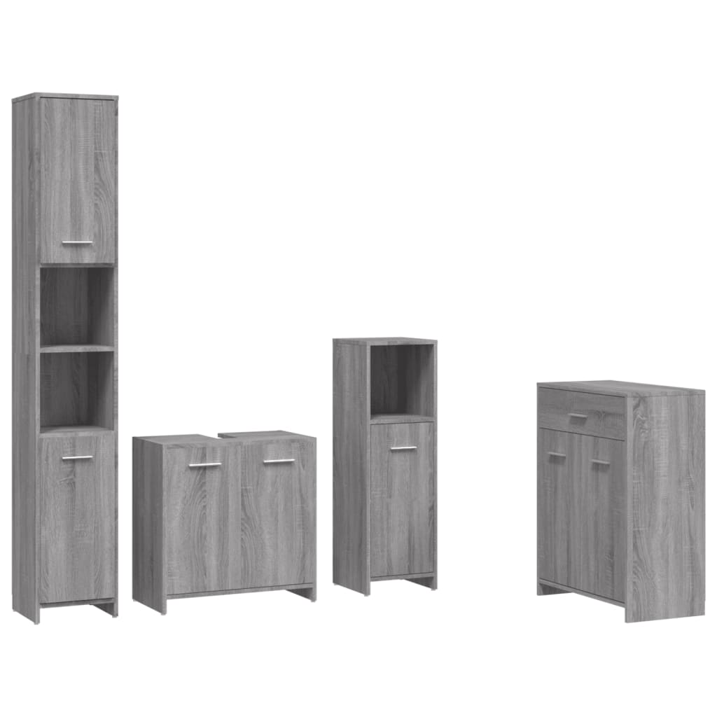 Set mobilier de baie, 4 piese, gri sonoma, lemn prelucrat