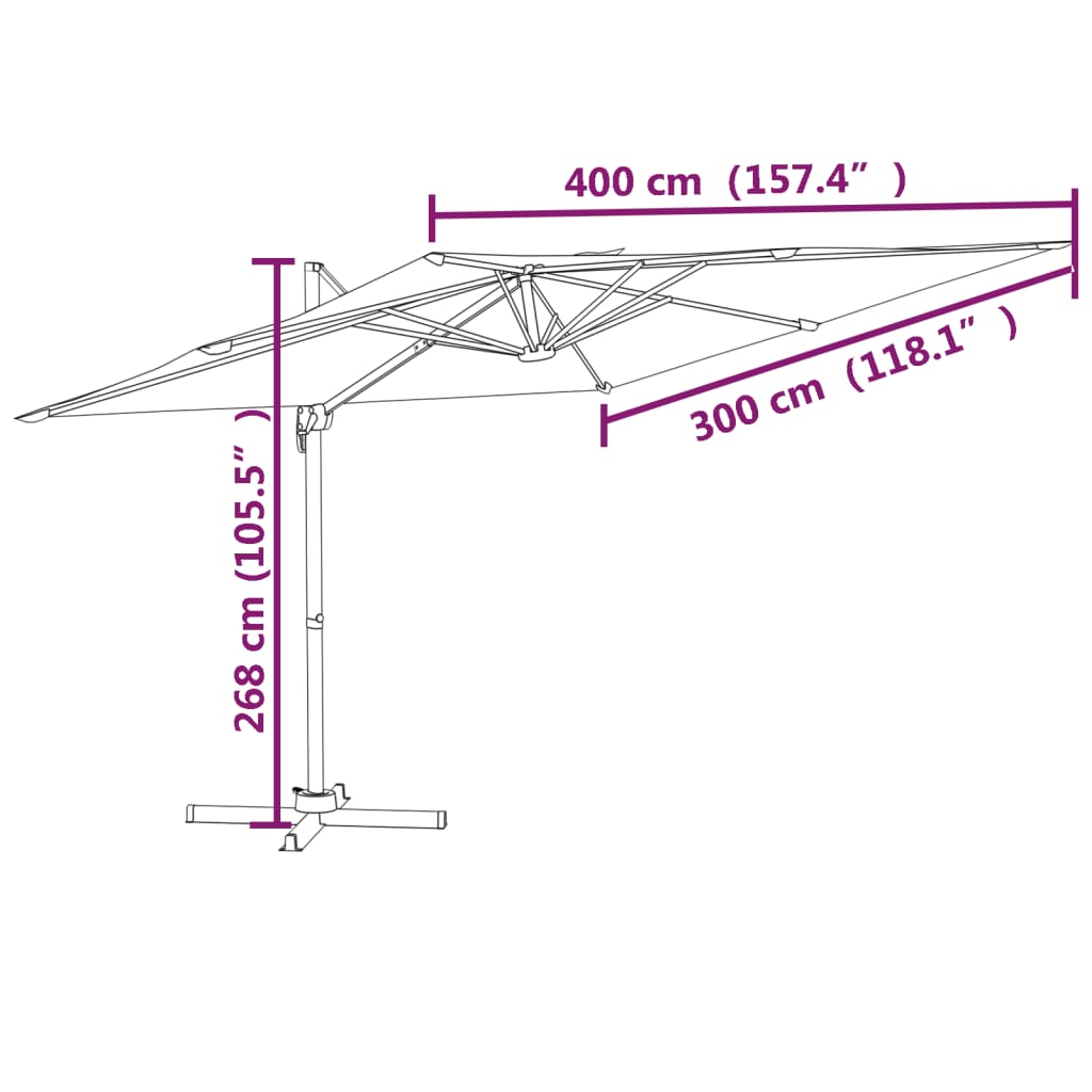 Umbrelă în consolă, stâlp din aluminiu, verde, 400x300 cm