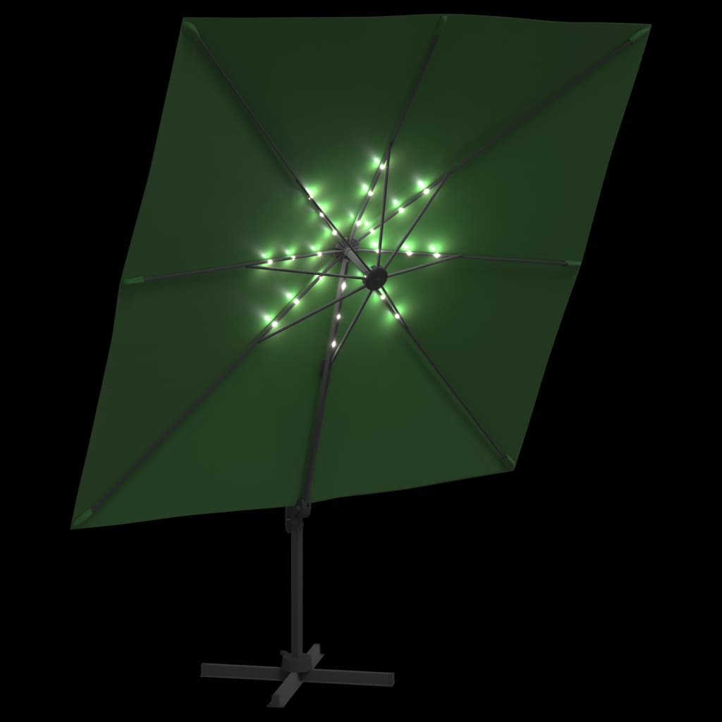 Umbrelă dublă în consolă cu LED, verde, 400x300 cm