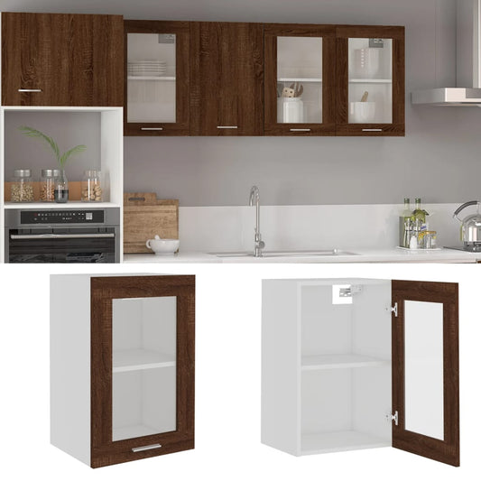 Dulap suspendat cu sticlă stejar maro 40x31x60 cm lemn compozit