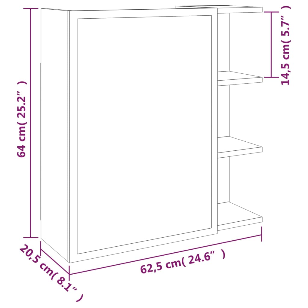 Dulap baie cu oglindă gri sonoma 62,5x20,5x64 cm lemn compozit