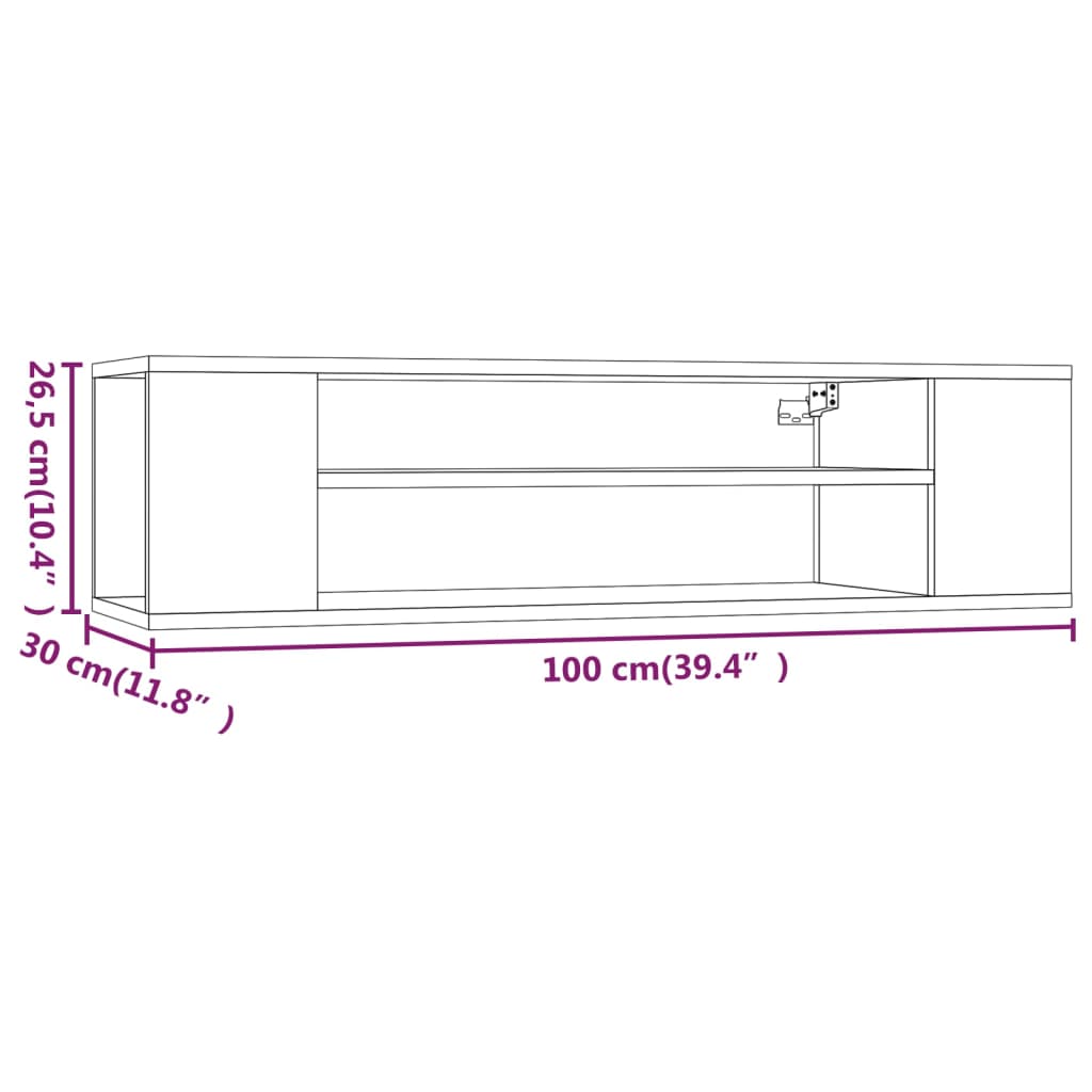 Dulap TV suspendat, stejar maro, 100x30x26,5 cm, lemn compozit
