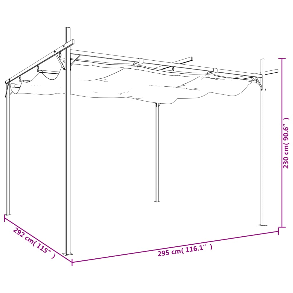 Pergola with retractable roof, anthracite, 295x292x230 cm