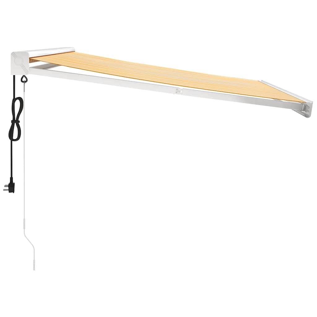 Copertină retractabilă, galben/alb, 3x2,5 m, textil/aluminiu