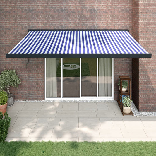 Copertină retractabilă albastru/alb, 4,5x3 m, textil/aluminiu