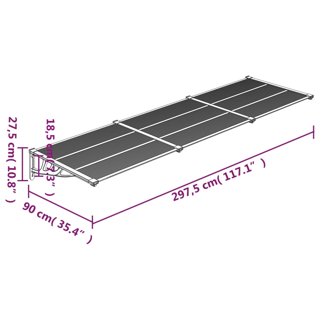 Copertină de ușă, negru și transparent 297,5x90 cm policarbonat