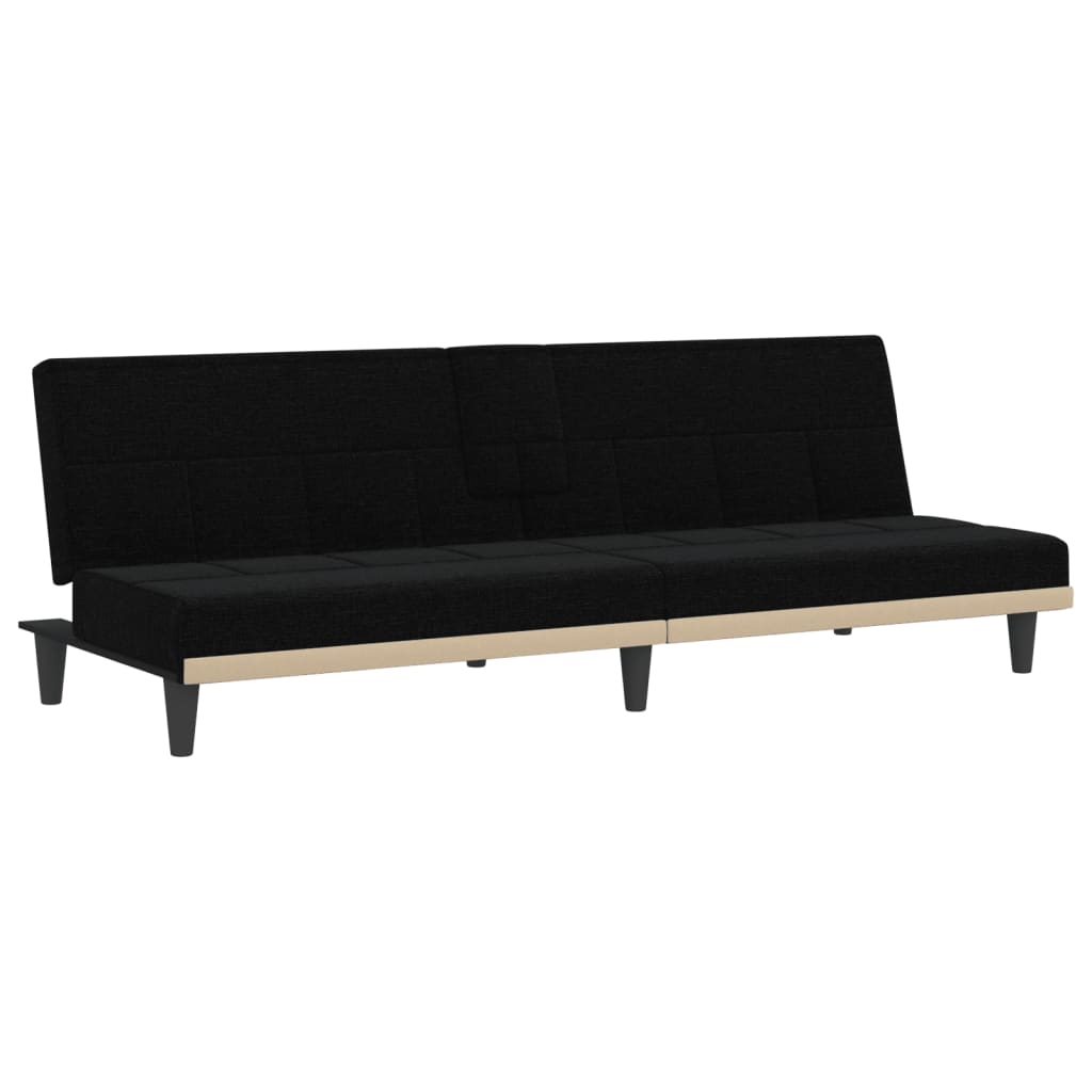 Canapea extensibilă cu suporturi de pahare, negru, textil
