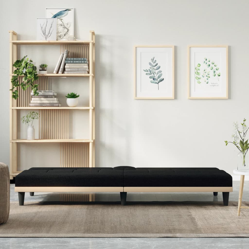 Canapea extensibilă cu suporturi de pahare, negru, textil