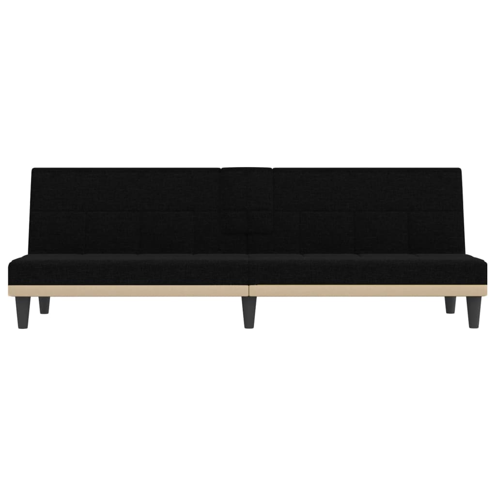 Canapea extensibilă cu suporturi de pahare, negru, textil
