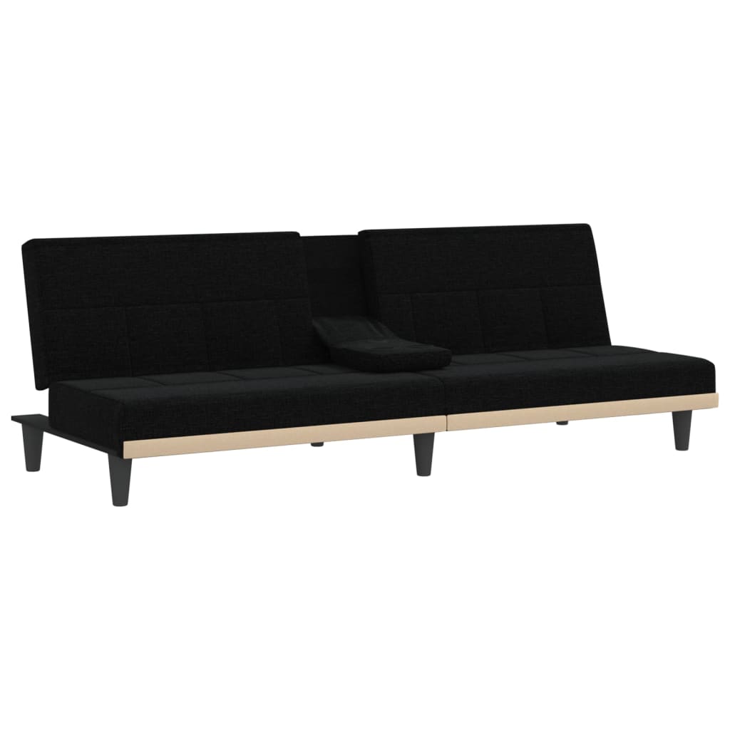 Canapea extensibilă cu suporturi de pahare, negru, textil
