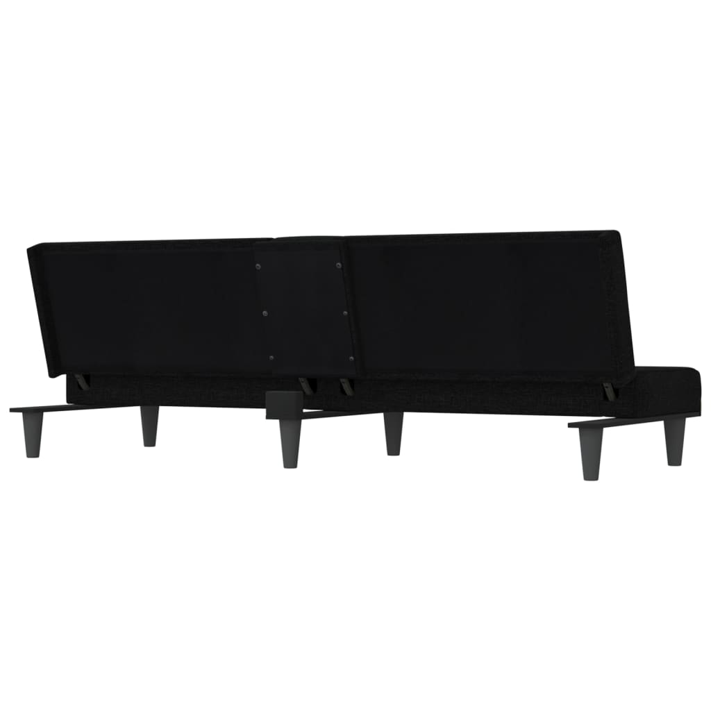 Canapea extensibilă cu suporturi de pahare, negru, textil