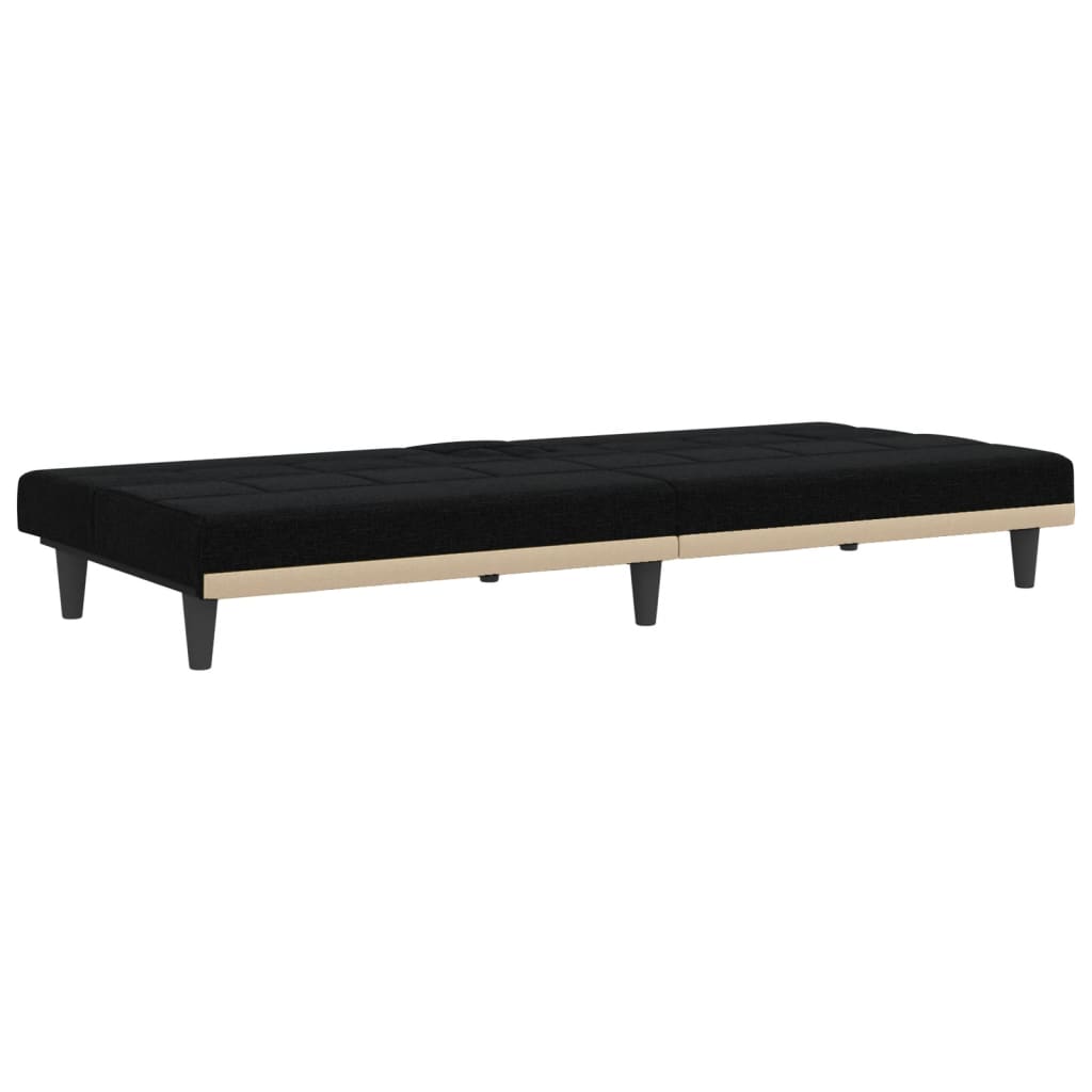 Canapea extensibilă cu suporturi de pahare, negru, textil