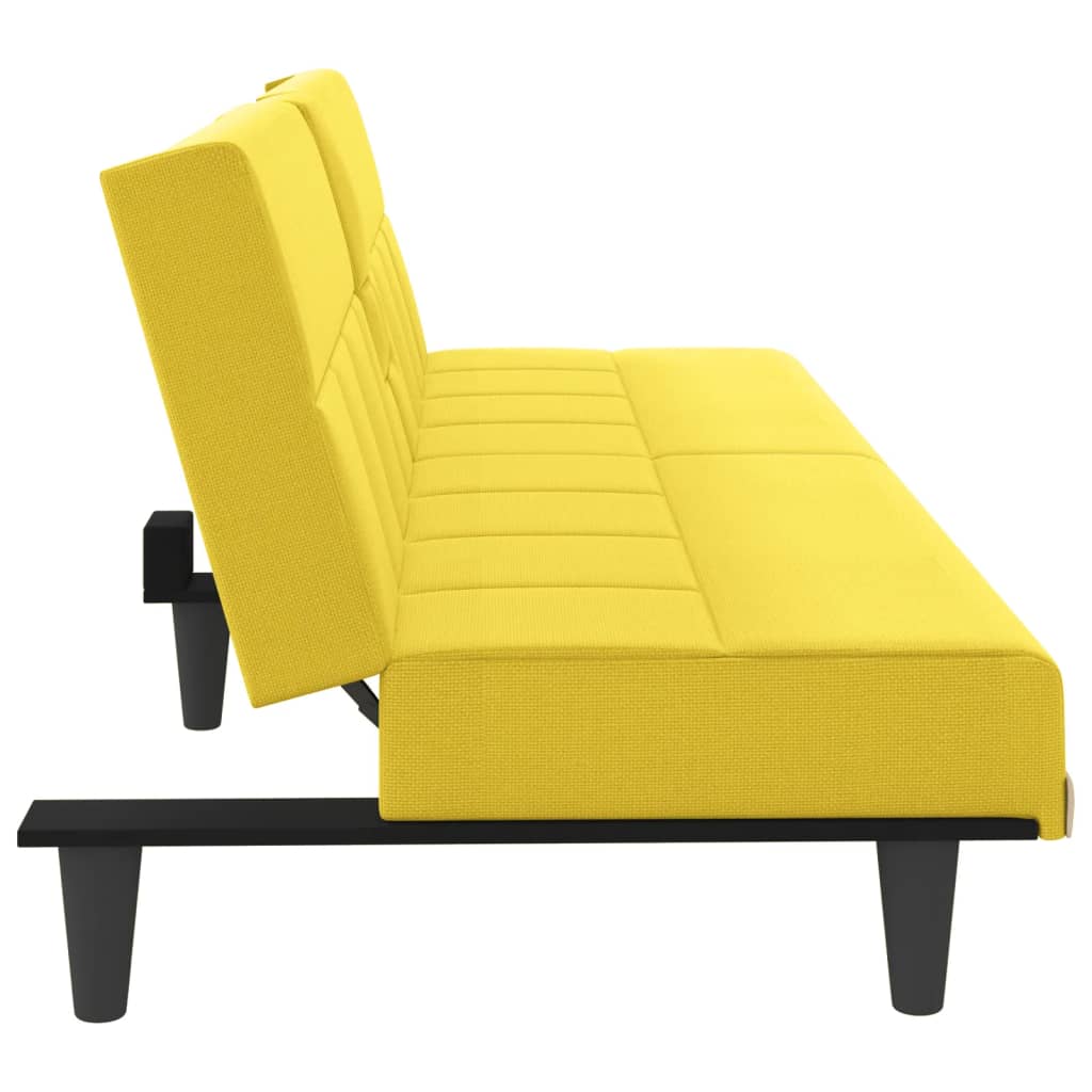Canapea extensibilă cu suporturi de pahar, galben, textil