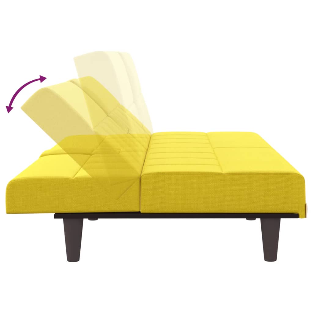 Canapea extensibilă cu suporturi de pahar, galben, textil