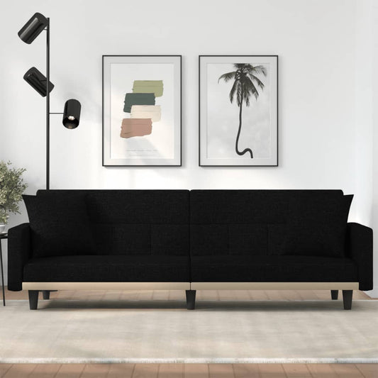 Canapea extensibilă cu perne, negru, material textil