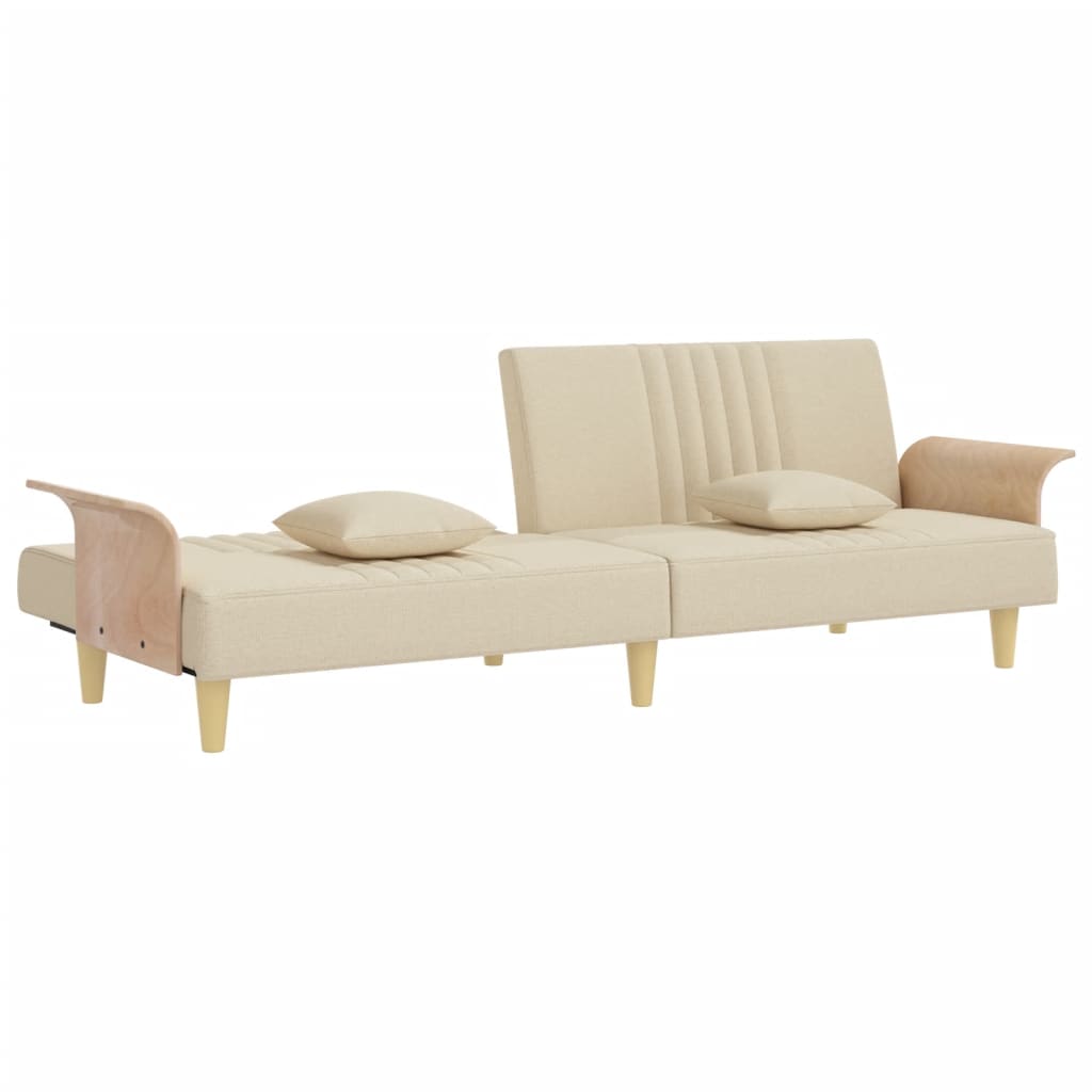Canapea extensibilă cu cotiere, crem, material textil