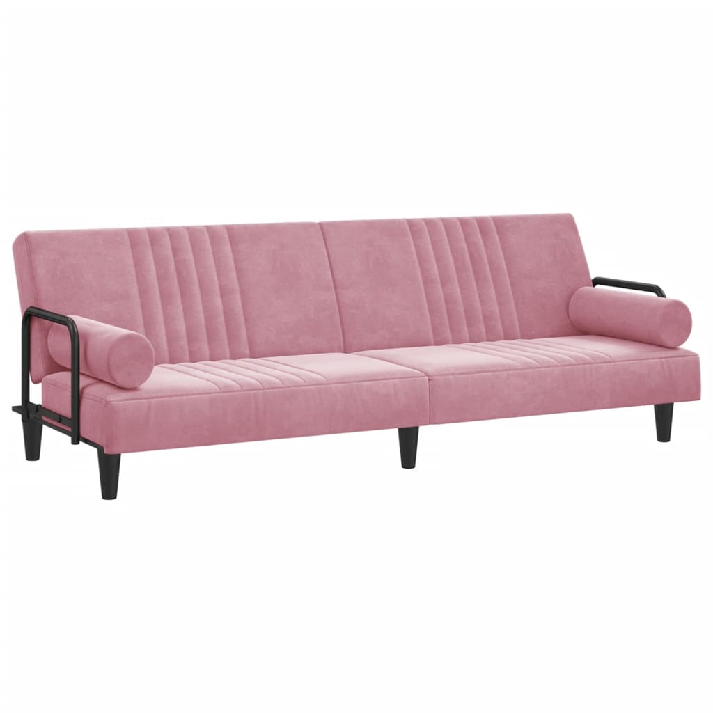 Canapea extensibilă cu cotiere, roz, catifea