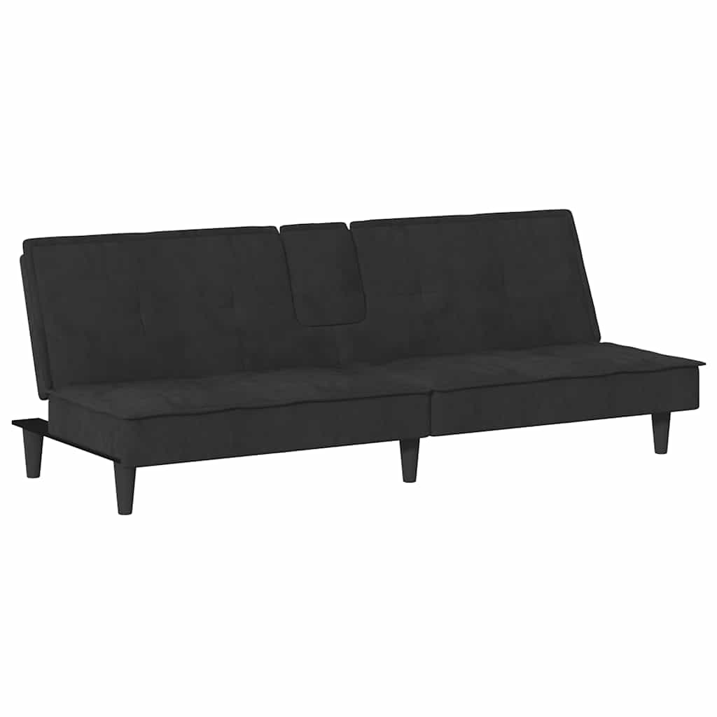 Canapea extensibilă cu suporturi de pahare, negru, catifea
