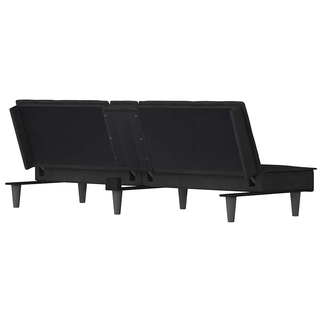 Canapea extensibilă cu suporturi de pahare, negru, catifea