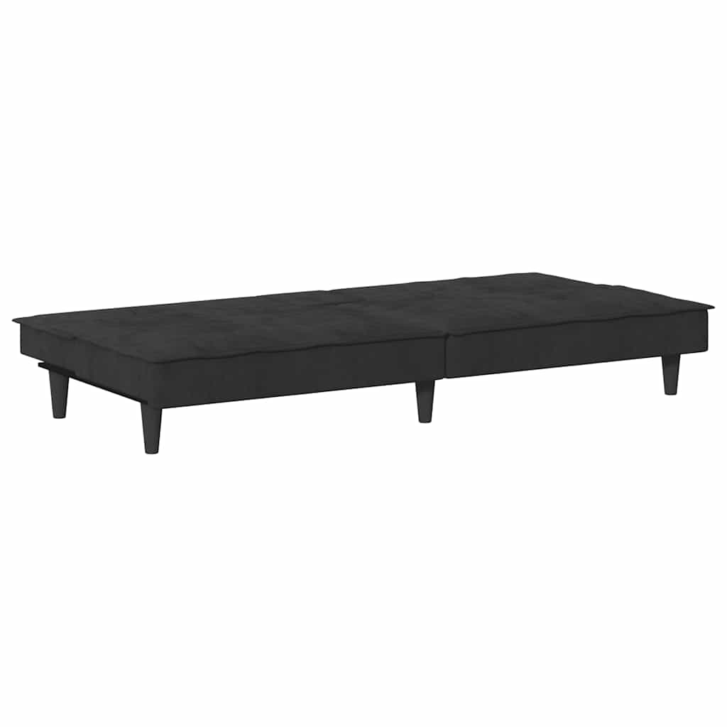 Canapea extensibilă cu suporturi de pahare, negru, catifea