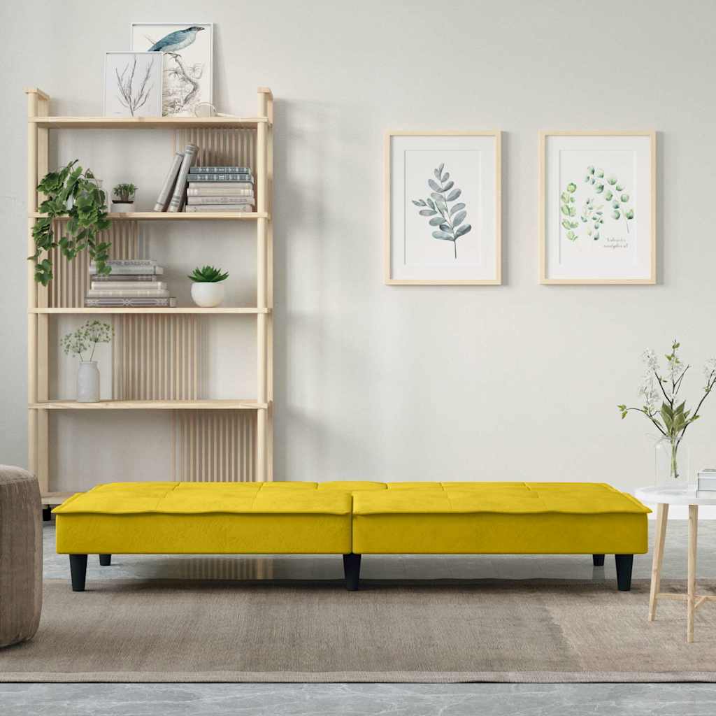 Canapea extensibilă cu suporturi de pahare, galben, catifea