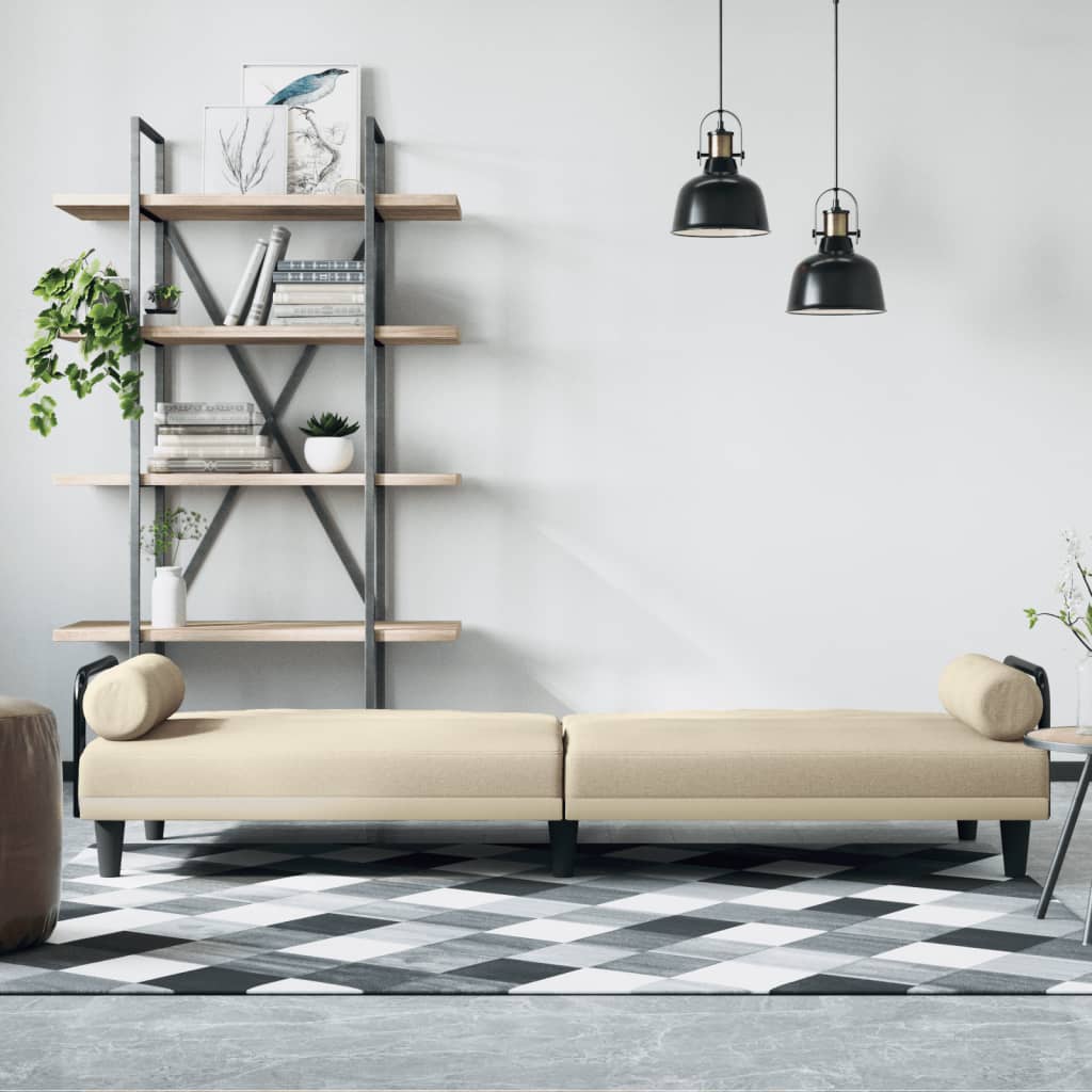 Canapea extensibilă cu cotiere, crem, material textil
