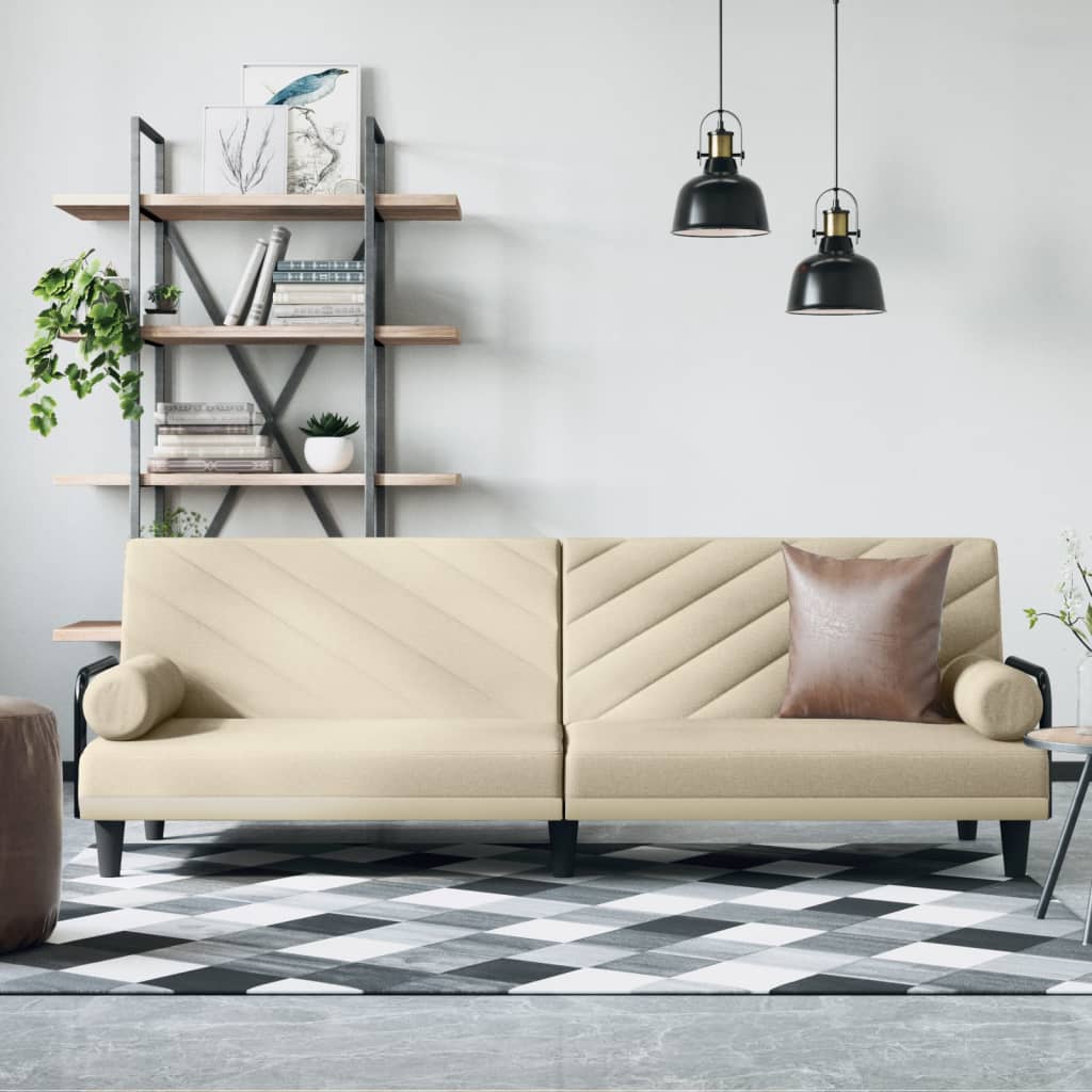 Canapea extensibilă cu cotiere, crem, material textil