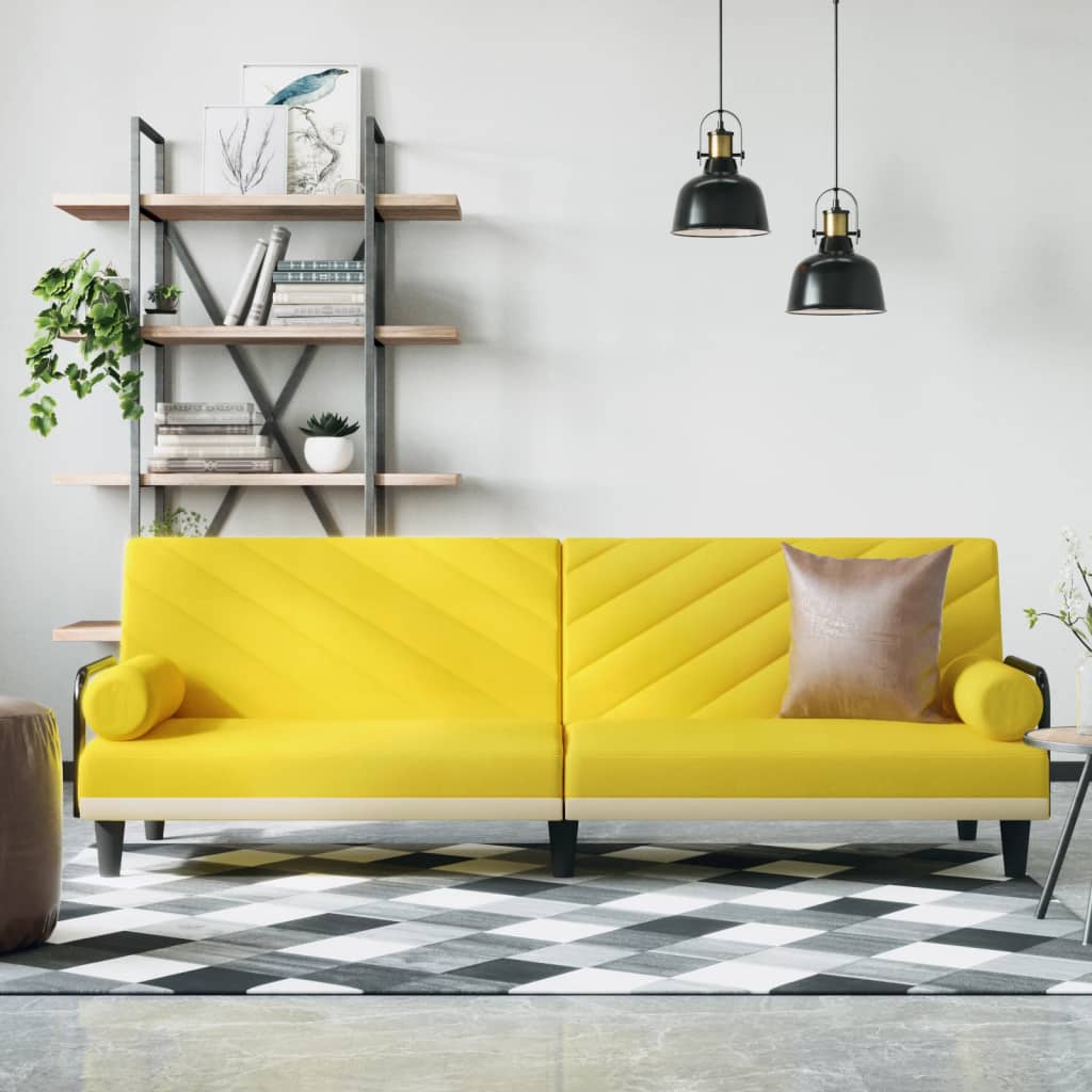 Canapea extensibilă cu cotiere, galben deschis, textil