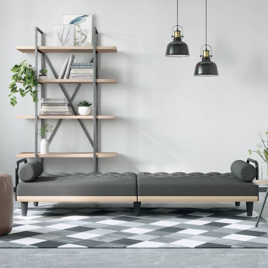 Canapea extensibilă cu cotiere, gri închis, textil