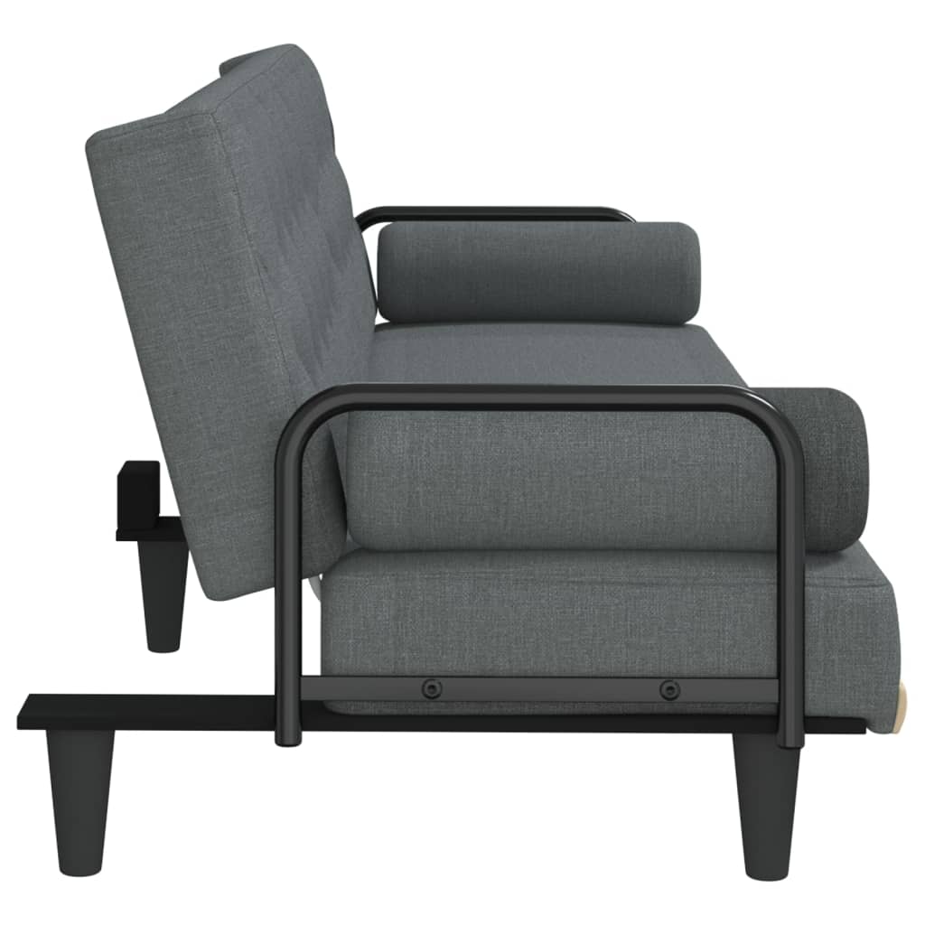 Canapea extensibilă cu cotiere, gri închis, textil