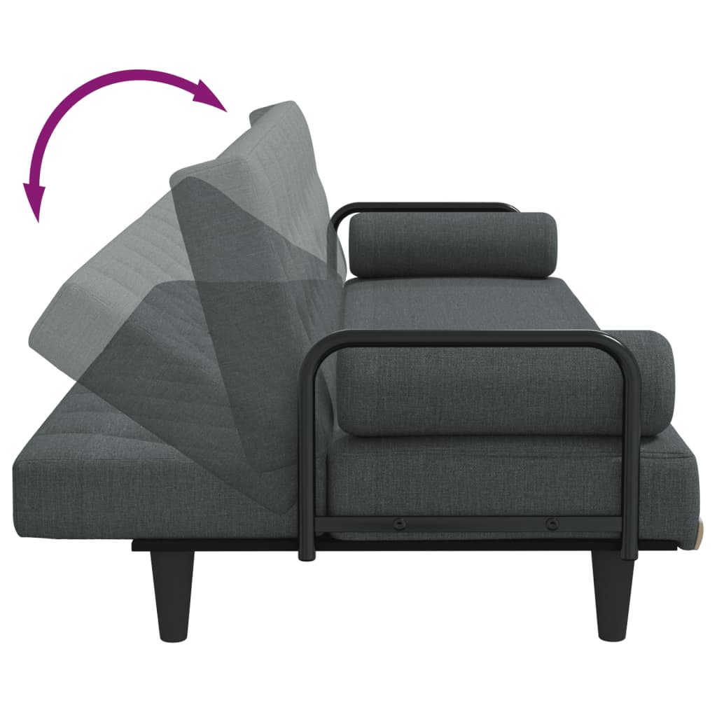 Canapea extensibilă cu cotiere, gri închis, textil