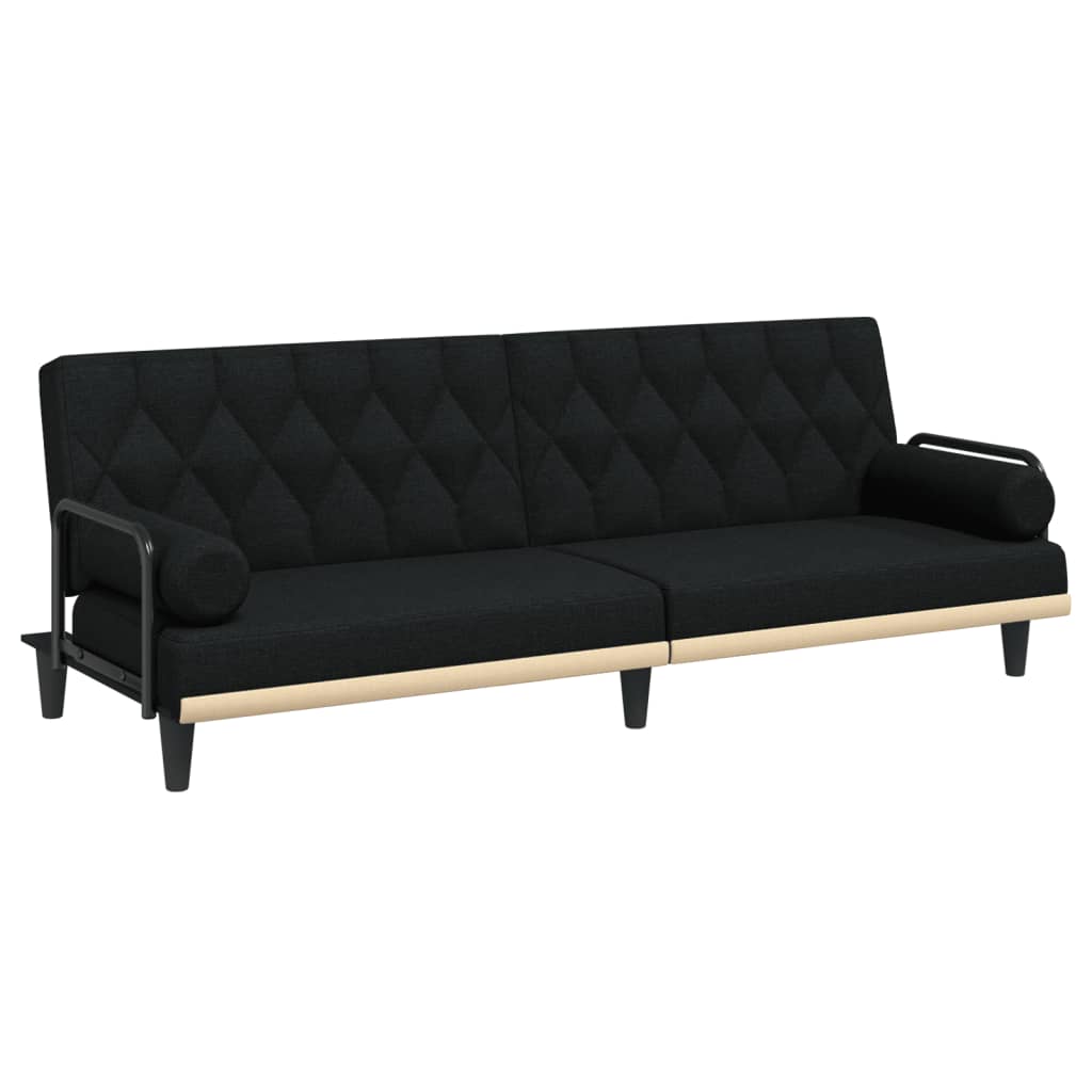Canapea extensibilă cu cotiere, negru, textil